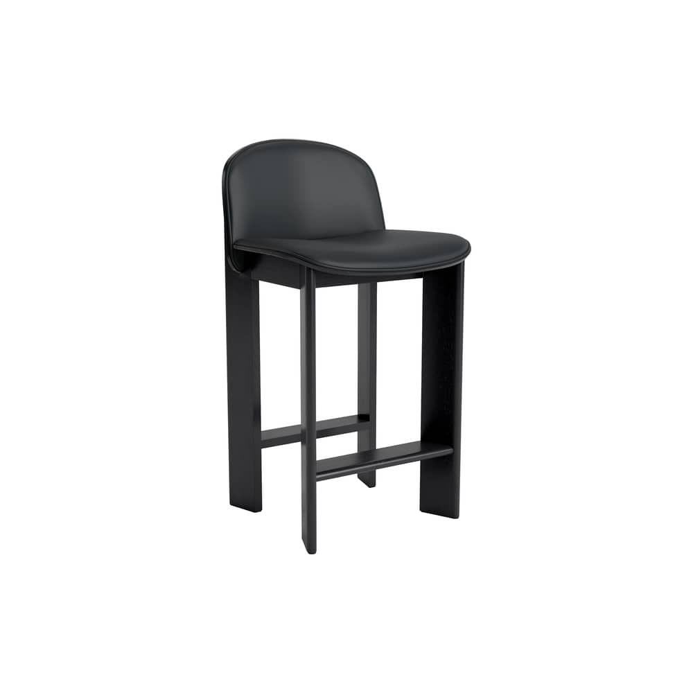 Chisel 35 Low Bar chair leather black / Height: 65 cm - Leather upholstery - Hay - Black Leather (Grano) / Black - Foam, Lacquered oak veneer, Leather