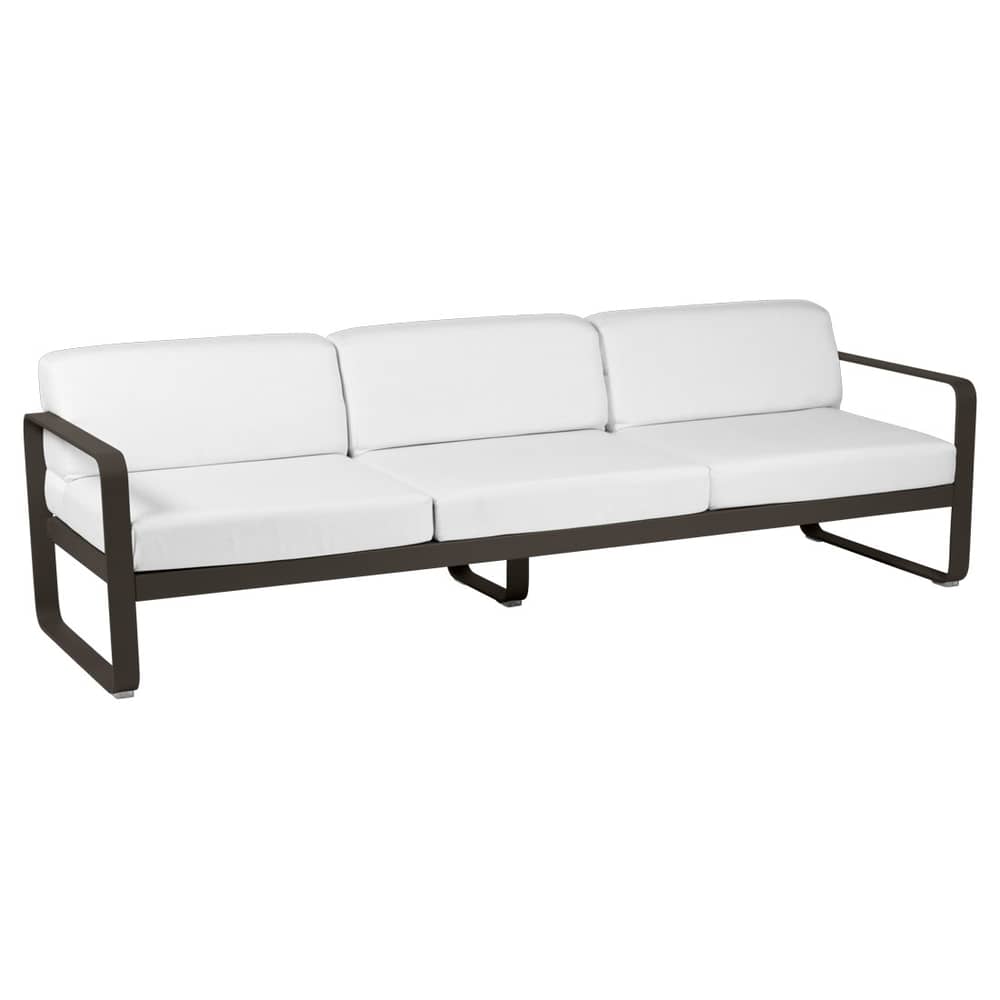 Canapé de jardin 3 places Bellevie métal marron / L 235 cm - Tissu taupe grisé - Fermob - Tonka/ Tissu blanc grisé - Aluminium laqué, Mousse polyuréthane HR, Tissu acrylique