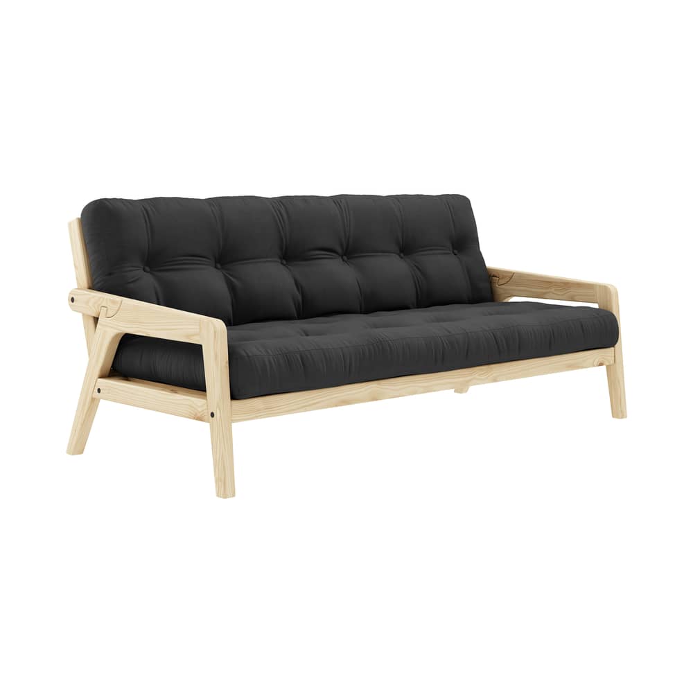 Canapé convertible Grab / L 204 cm - 3 places - KARUP DESIGN - Gris foncé 734 / Pin clair - Fibres recyclées mélangées, Mousse, Pin massif certifié FSC, Tissu