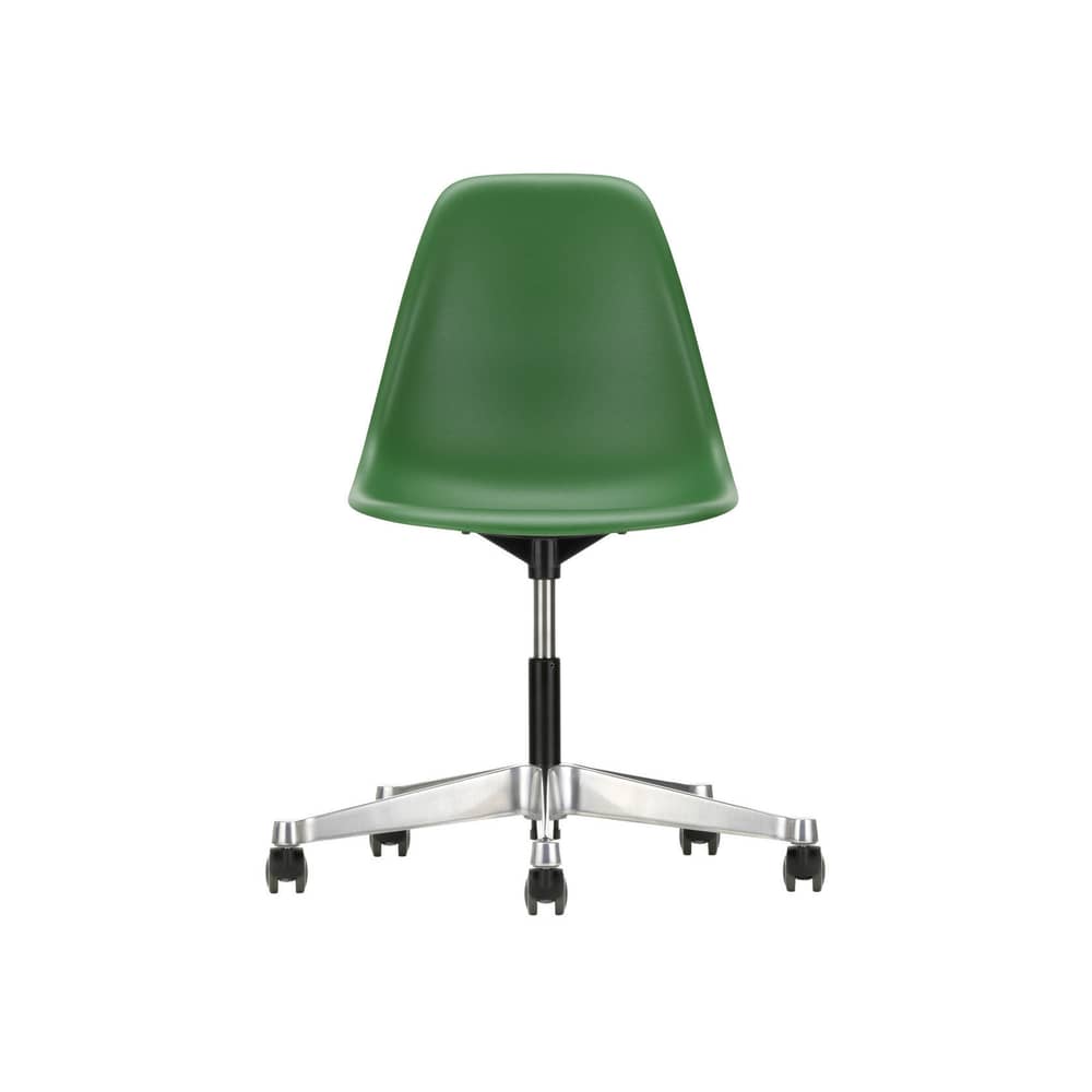 Stuhl mit Rollen RE PSCC - Eames Plastic Side Chair plastikmaterial grün / (1950) - Recycled - Vitra - Smaragdgrün - Aluminium-Druckguß, Recycelter Kunststoff (Post-Consumer)
