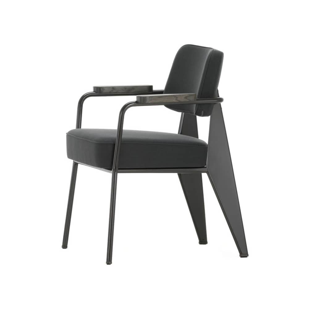 Fauteuil rembourré Fauteuil Direction   / Jean Prouvé, 1951 - Vitra - Tissu Gris foncé / Noir & chêne foncé - Acier, Chêne massif, Mousse polyuréthane, Tissu
