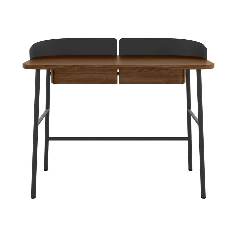 Bureau Victor / L 100 cm x P 59 cm - Hartô - Noir / Chêne teinté marron - MDF plaqué chêne teinté, Métal laqué