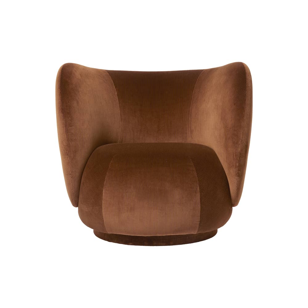 Fauteuil rembourré Rico / Velours - Ferm Living - Rouille (velours) - Bois, Mousse, Velours