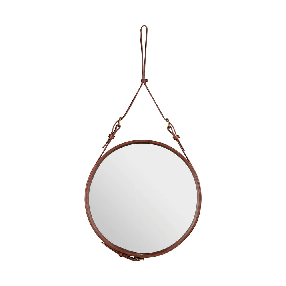 Miroir mural Adnet cuir marron / Ø 58 cm - Réédition 50\' - Gubi - Marron - Cuir
