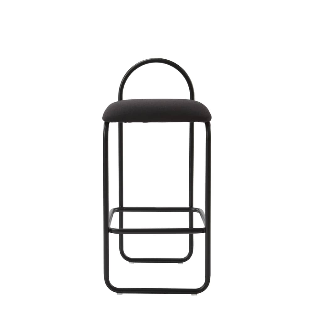 Angui Small High stool textile grey / H 65 cm - Recycled polyester fabric - AYTM - Charcoal (recycled polyester) - Foam, Lacquered steel, Recycled polyester