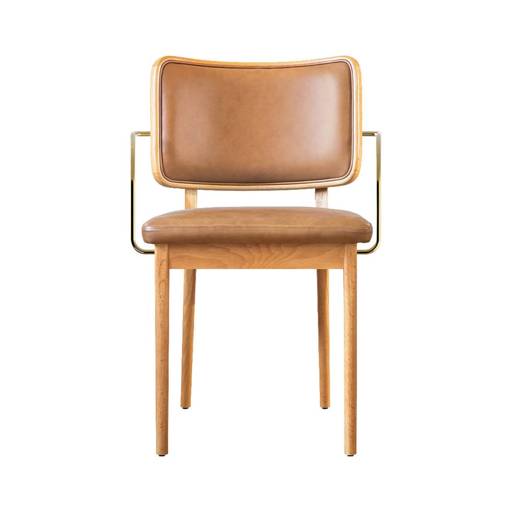 Poltrona imbottita Tapissier pelle marrone - RED Edition - Pelle Tabacco / Rovere naturale - Espanso, Ottone, Pelle, Rovere massello