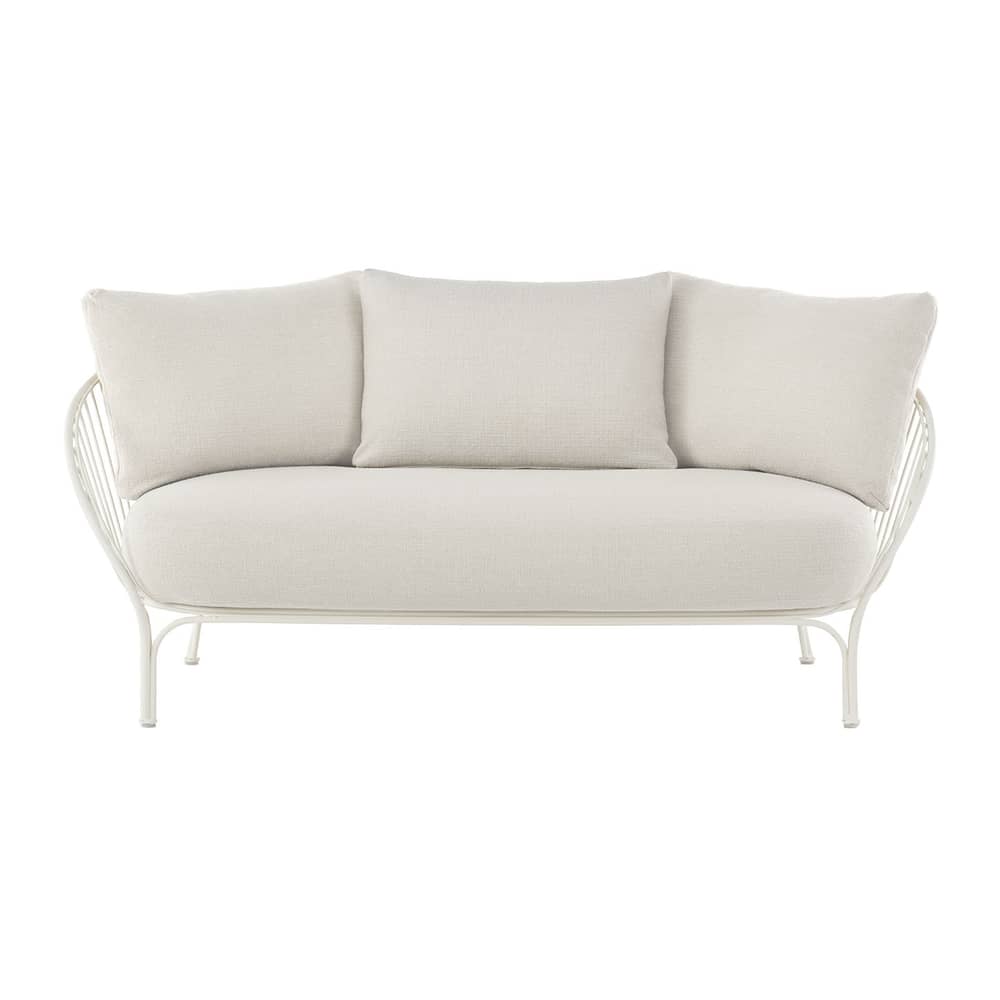 Canapé de jardin 2 places HiRay métal tissu blanc / L 162 cm - Coussins INCLUS - Kartell - Blanc / Tissu blanc - Acier galvanisé peint, Flocon de polyester, Polyuréthane, Tissu Trama