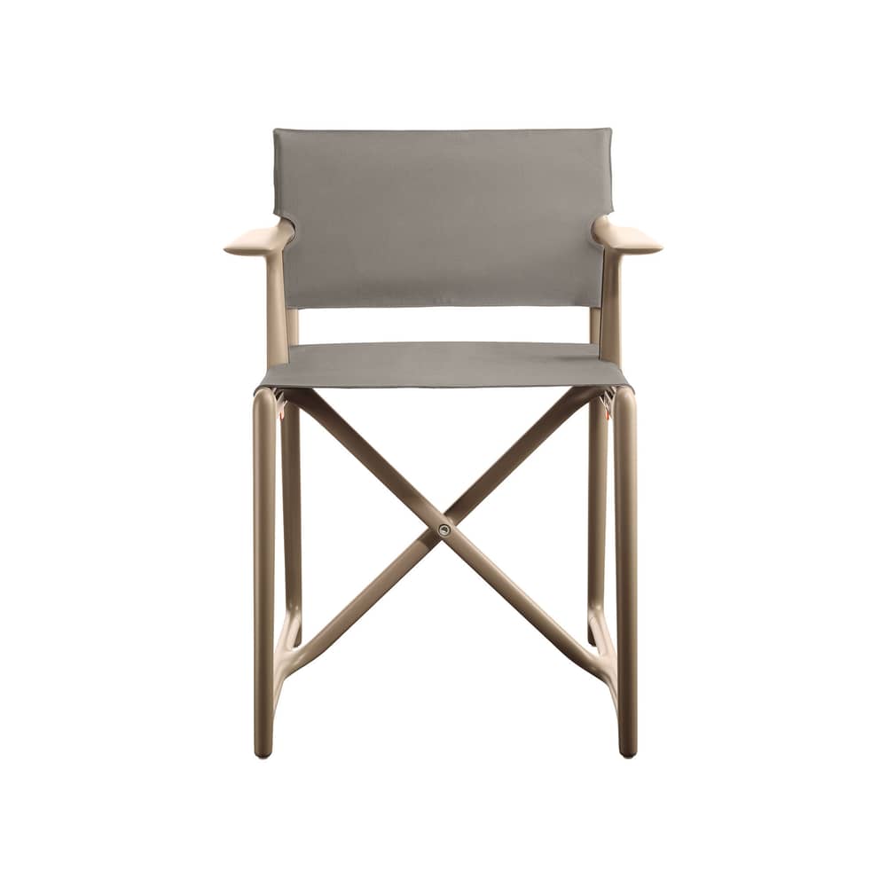 Fauteuil pliant Stanley tissu gris / Philippe Starck, 2017 - Magis - Tissu beige-gris (Crevin Dolce 75) / Structure beige - Polypropylène chargé de fibre de verre, Tissu outdoor