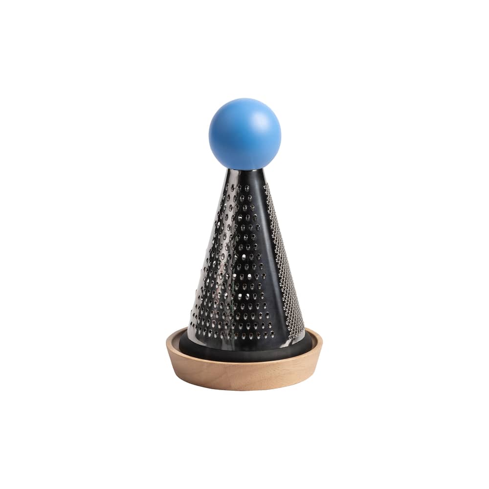 Râpe Halma / H 23.5 cm - & klevering - Bleu & chêne - Acier inoxydable, Bois d’hévéa