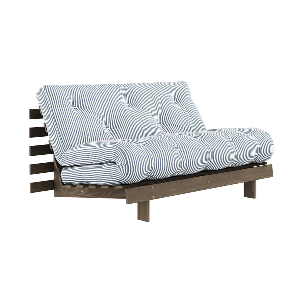 Divano convertibile Roots legno blu / L 140 cm - 3 posizioni / Struttura marrone - KARUP DESIGN - Graffiato blu 611 / Legno Marrone - Espanso, Fibre riciclate miste, Pino massello certificato FSC laccato, Tessuto