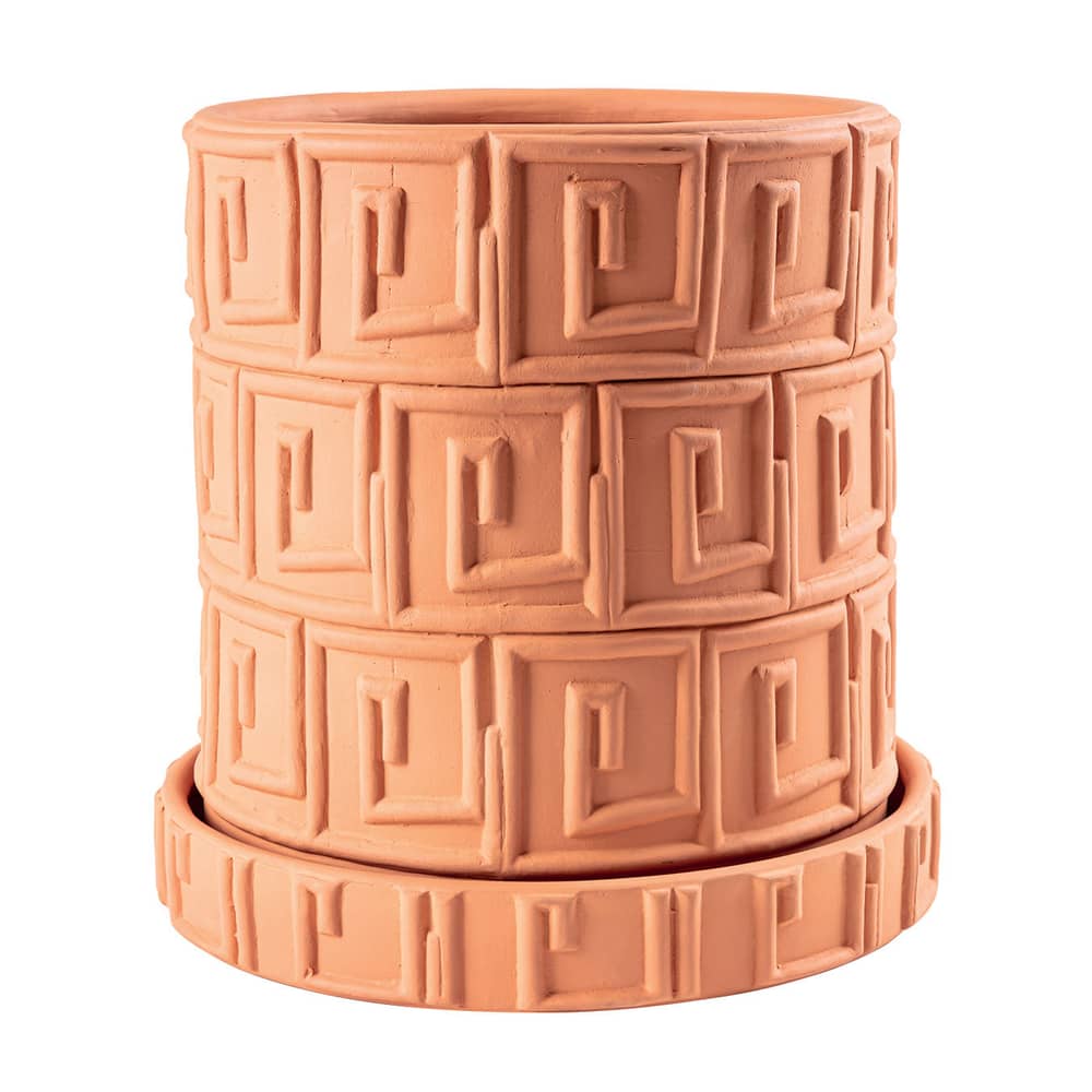 Blumentopf Magna Graecia - Greca keramik orange / Greca - Mit Untersetzer / Ø 30 x H 39 cm - Seletti - H 39 cm / Greca - Terrakotta