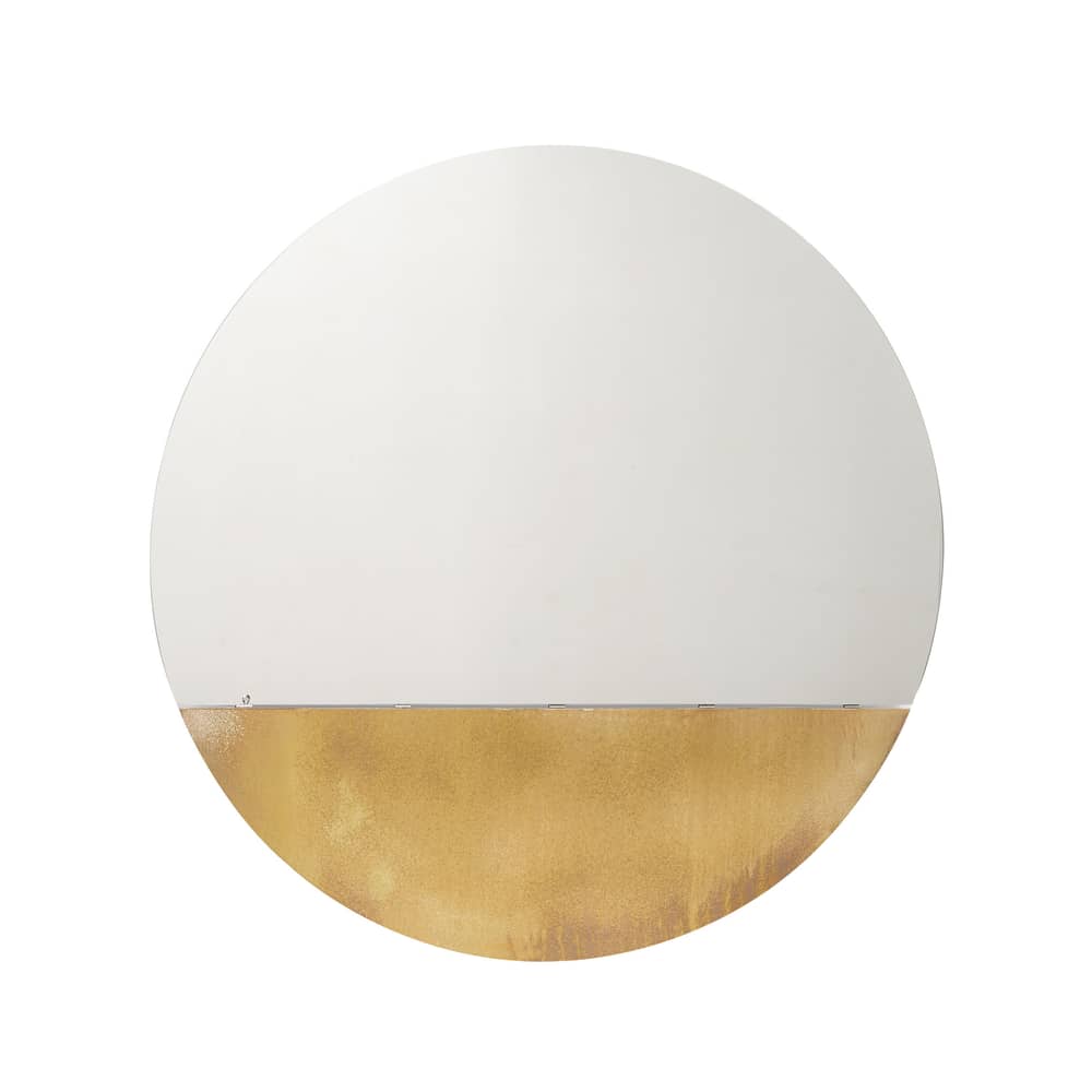 Miroir mural Brame verre bois or / Console - Plateau rabattable - Ø 150 x P 47 cm - Mogg - Plateau doré oxydé (lisse) / Palissandre - MDF plaqué palissandre, Verre