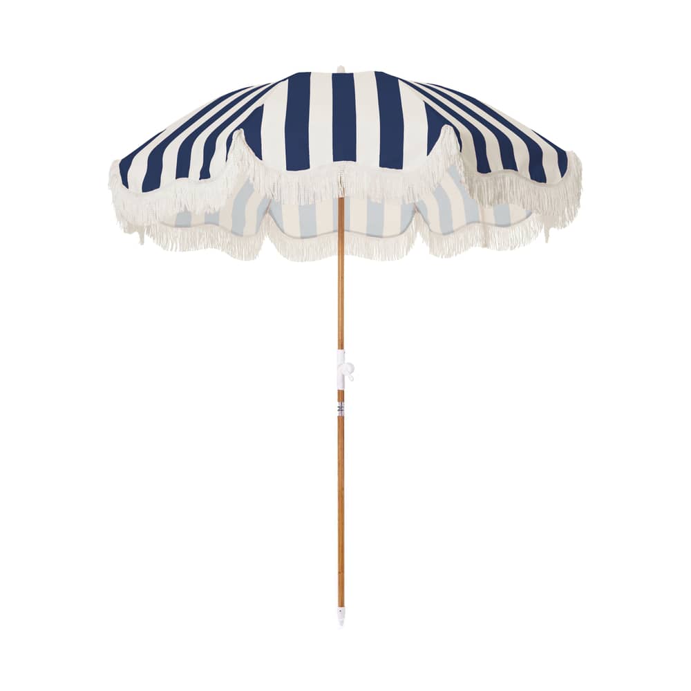 Sonnenschirm Holiday textil blau / Ø 150 cm - BUSINESS & PLEASURE - Blau gestreift / Crew - Aluminium, Holz, Outdoor-Gewebe