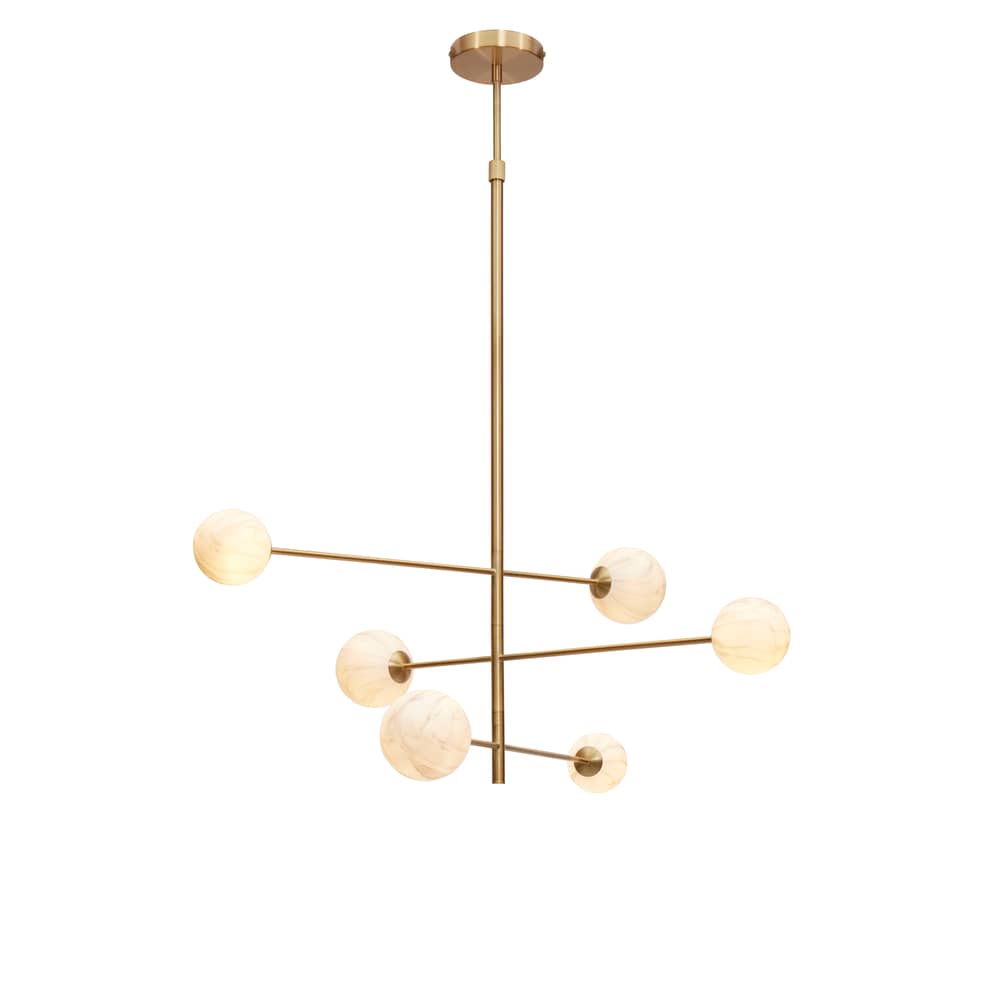 Suspension Carrara métal blanc or / 3 bras & 6 globes - Verre effet marbre / L 99 x H 95 cm / Seconde vie - It\'s about Romi - Blanc effet marbre / Or - Métal, Verre