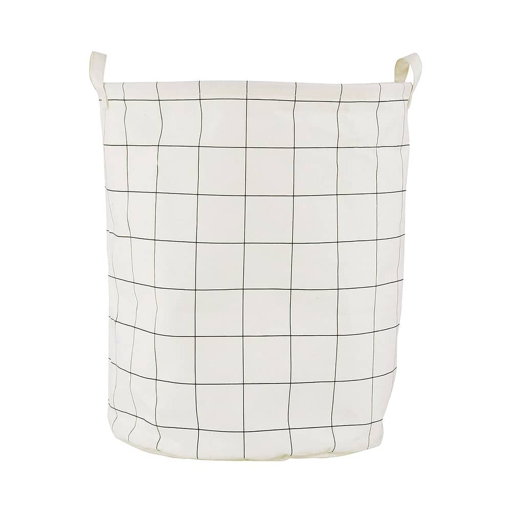 Wäschekorb Squares textil weiß schwarz / Ø 40 cm x H 50 cm - House Doctor - Karomuster - beschichtete Baumwolle