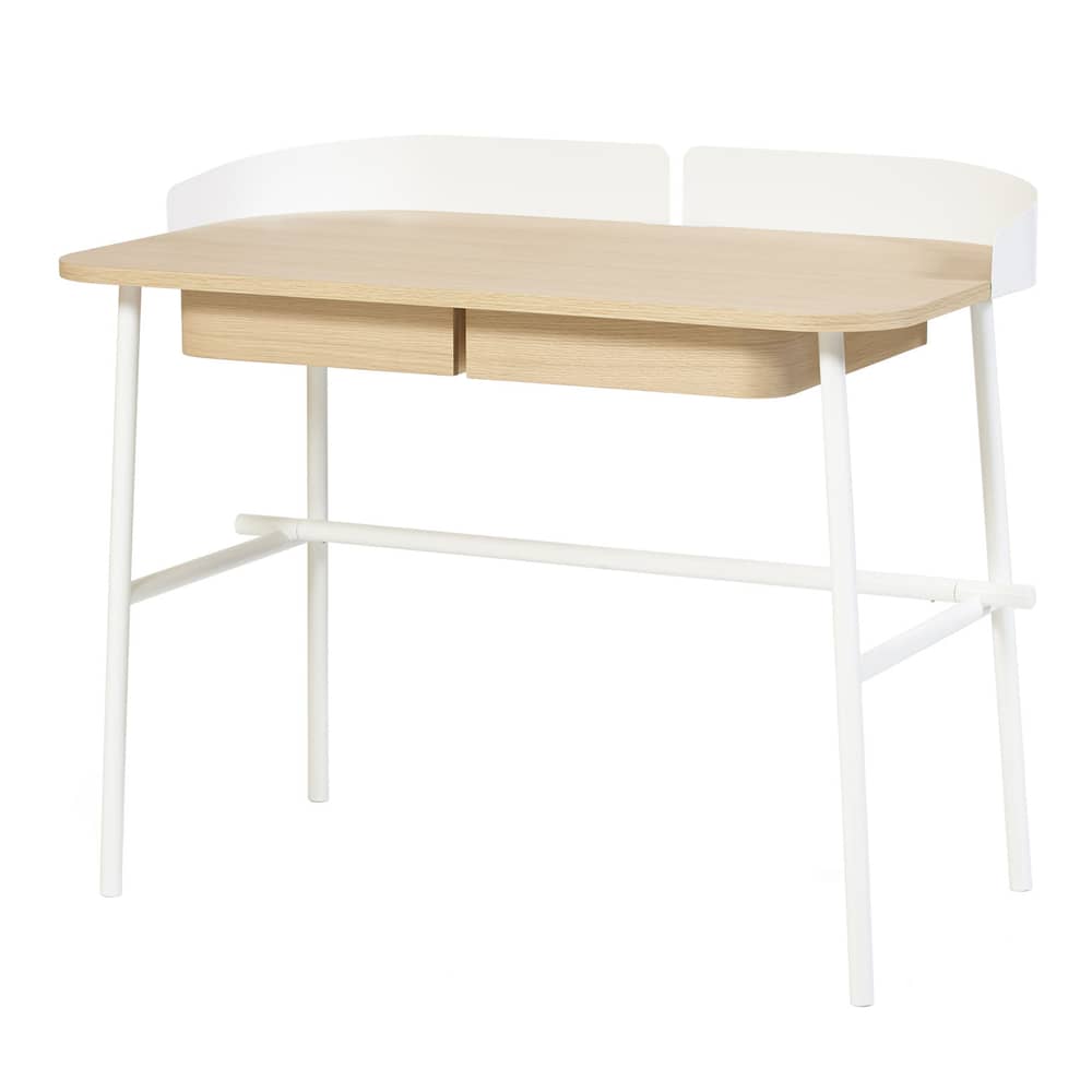 Bureau Victor bois naturel / L 100 cm x P 59 cm - Hartô - Blanc / Chêne - MDF plaqué chêne, Métal laqué
