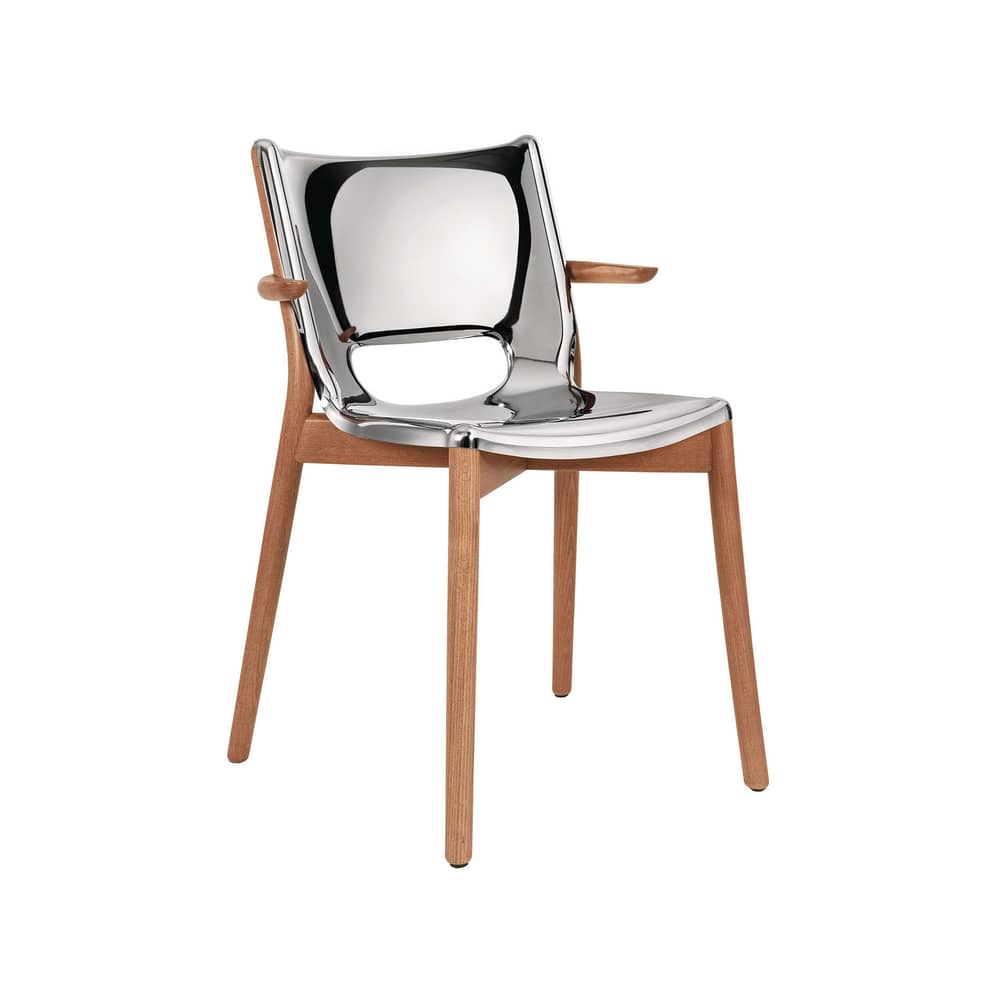 Fauteuil Poêle Collection métal / By Philippe Starck - Alessi - Acier poli / Hêtre teinté brun - Acier inoxydable poli miroir, Hêtre teinté