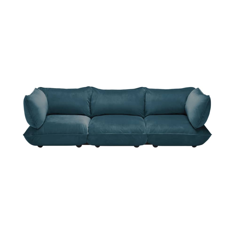 Canapé droit Sumo Grand bleu / 4 places - L 301 cm / Velours recyclé - Fatboy - Bleu pétrole (velours recyclé) - ABS, Acier, Mousse recyclée, Polypropylène, Velours recyclé