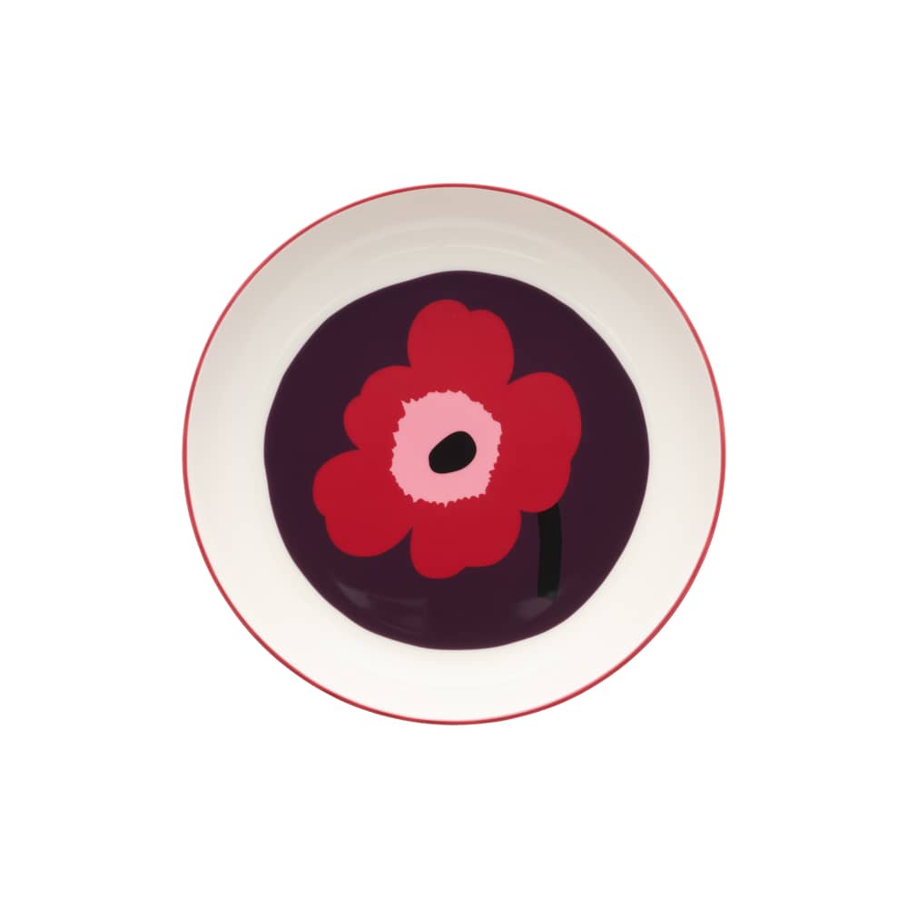 Suppenteller Unikko keramik violett / Ø 20,5 cm - Marimekko - Unikko / Pflaume, Rot & Rosa - Sandstein