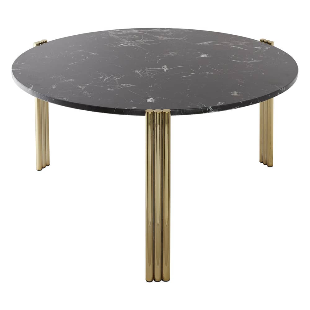 Tavolino Tribus pietra nero oro / Ø 80 x H 45 cm - Marmo - AYTM - Marmo nero / Oro - Acciaio, Marmo