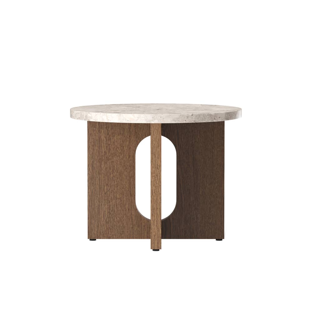 Beistelltisch Androgyne stein beige holz natur / Ø 50 x H 39 cm - Audo Copenhagen - Kunis Stein sandfarben / Fuß Eiche dunkel - MDF Furnier getönte Eiche, Pierre Kunis Breccia