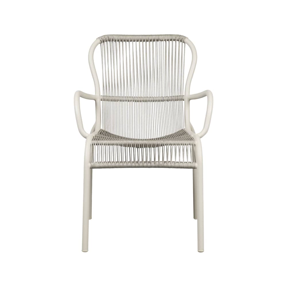 Fauteuil de repas empilable Loop / Corde polypropylène tissée main - Vincent Sheppard - Blanc Dune - Aluminium thermolaqué, Corde polypropylène