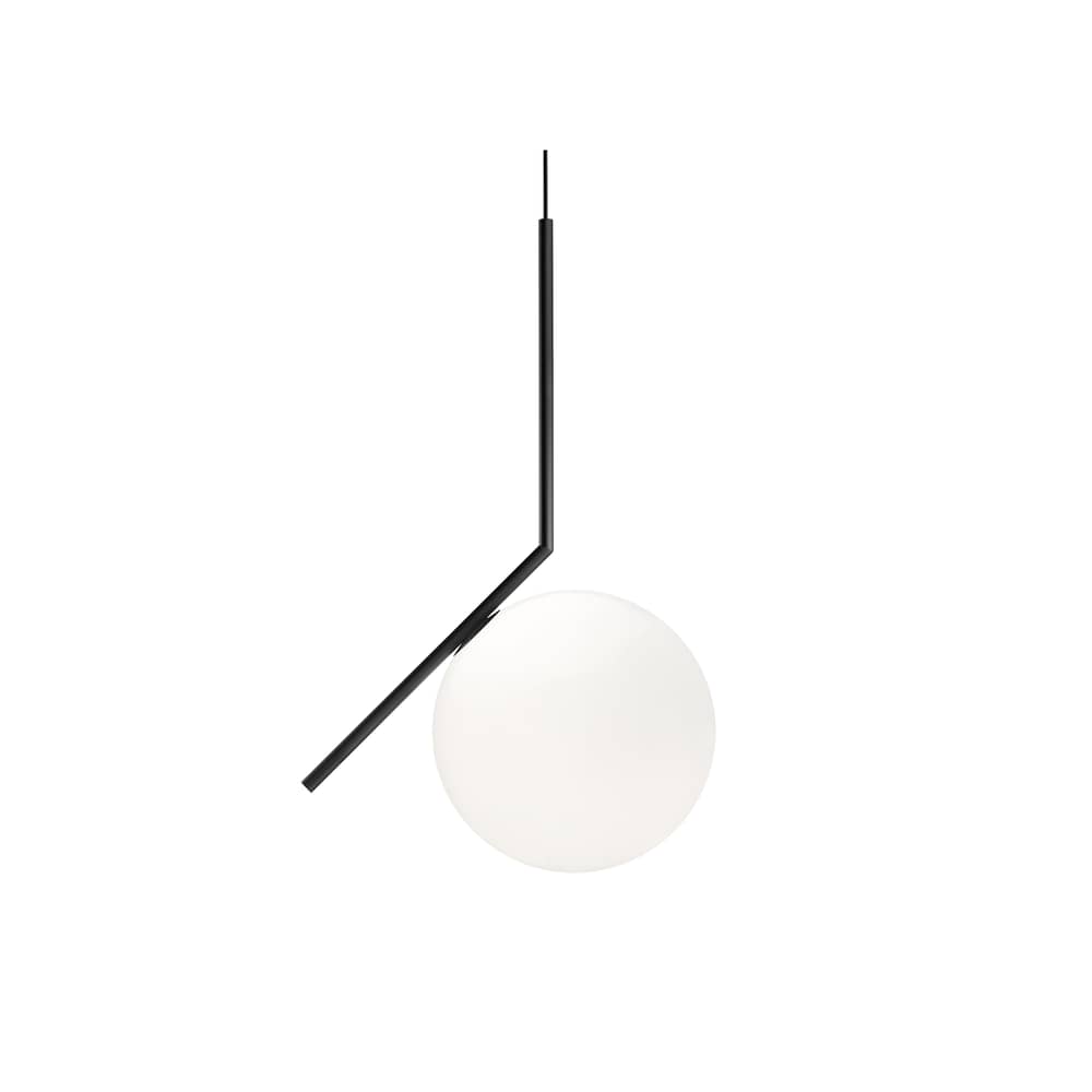 Sospensione IC S2 metallo vetro bianco nero / H 72 cm - Flos - Nero - Acciaio verniciato, vetro soffiato