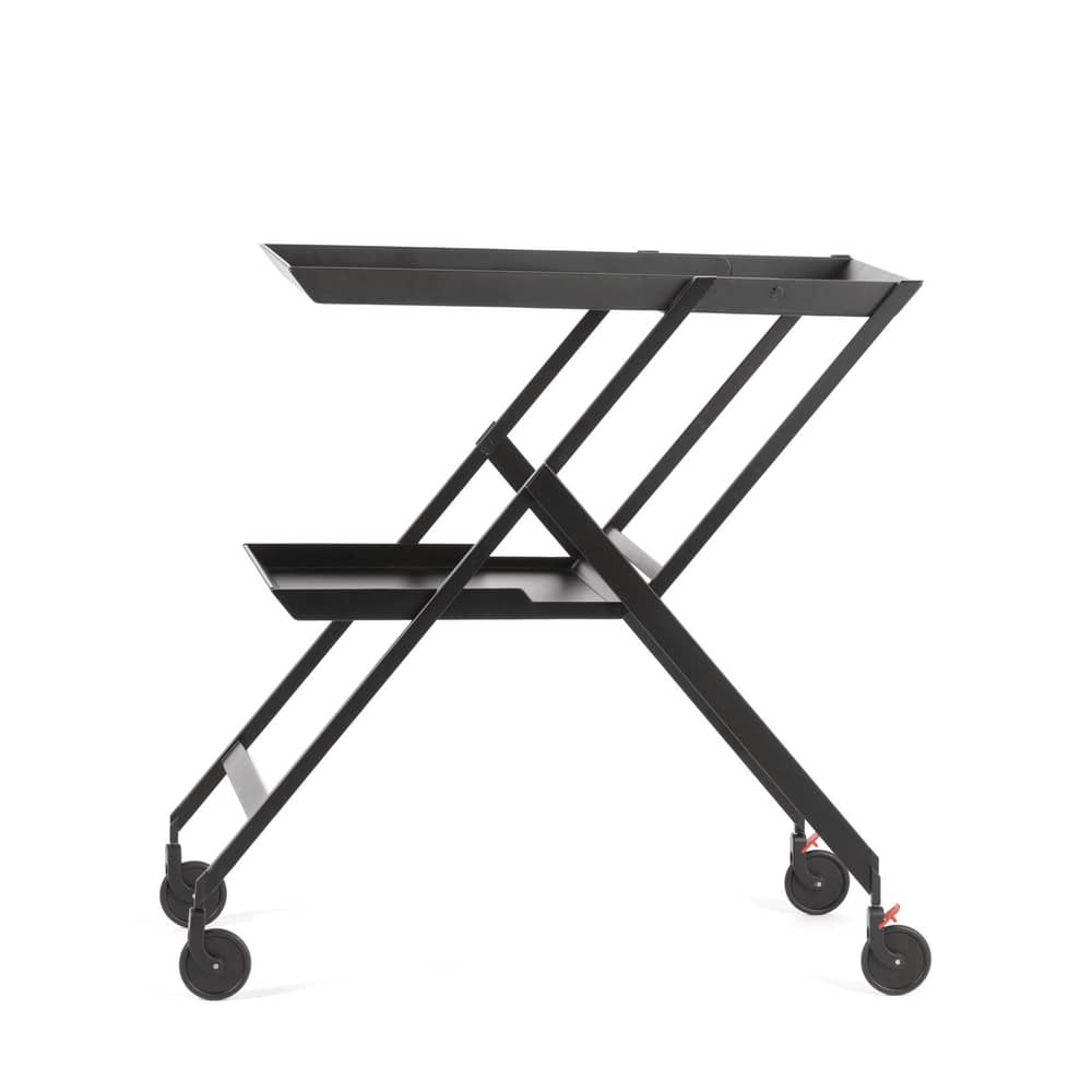 Carrello/tavolo d\'appoggio Plico materiale plastico nero / Pieghevole & multiposizione - Riedizione 1976 - Alessi - Nero - Acciaio, Poliuretano