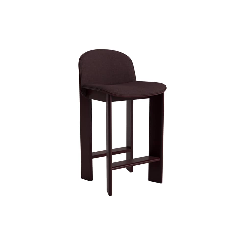 Chaise de bar Chisel 35 Low / H 65 cm - Rembourrage tissu - Hay - Tissu chocolat (Remix 373) / Bordeaux foncé - Mousse, Placage de hêtre laqué, Tissu