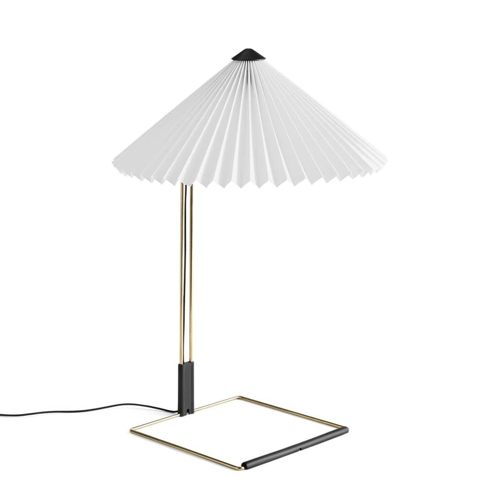 Lampe de table Matin Large LED tissu blanc / H 52 cm - Hay - Blanc / Laiton poli - Acier finition laiton, Coton plissé