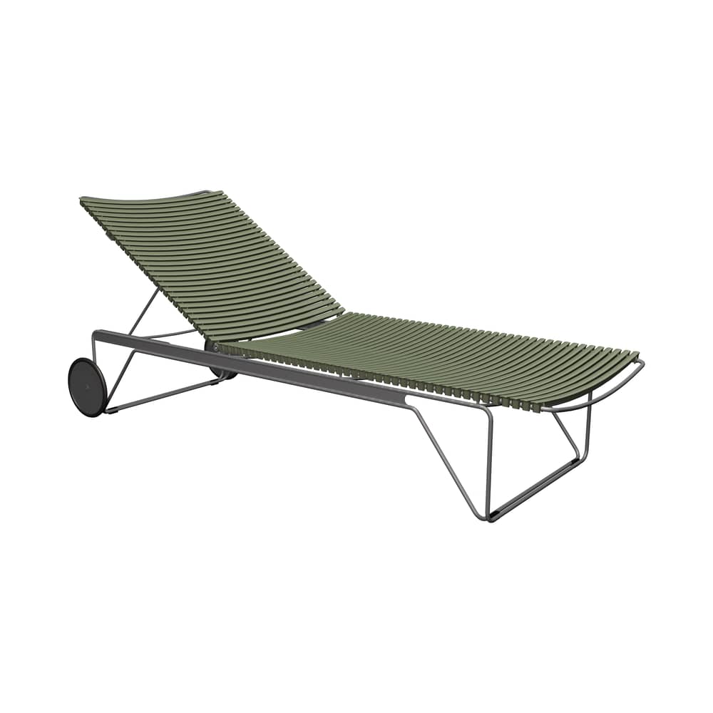 Transat inclinable à roulettes Click plastique vert - Houe - Vert olive - Acier thermolaqué, Bambou, Polypropylène