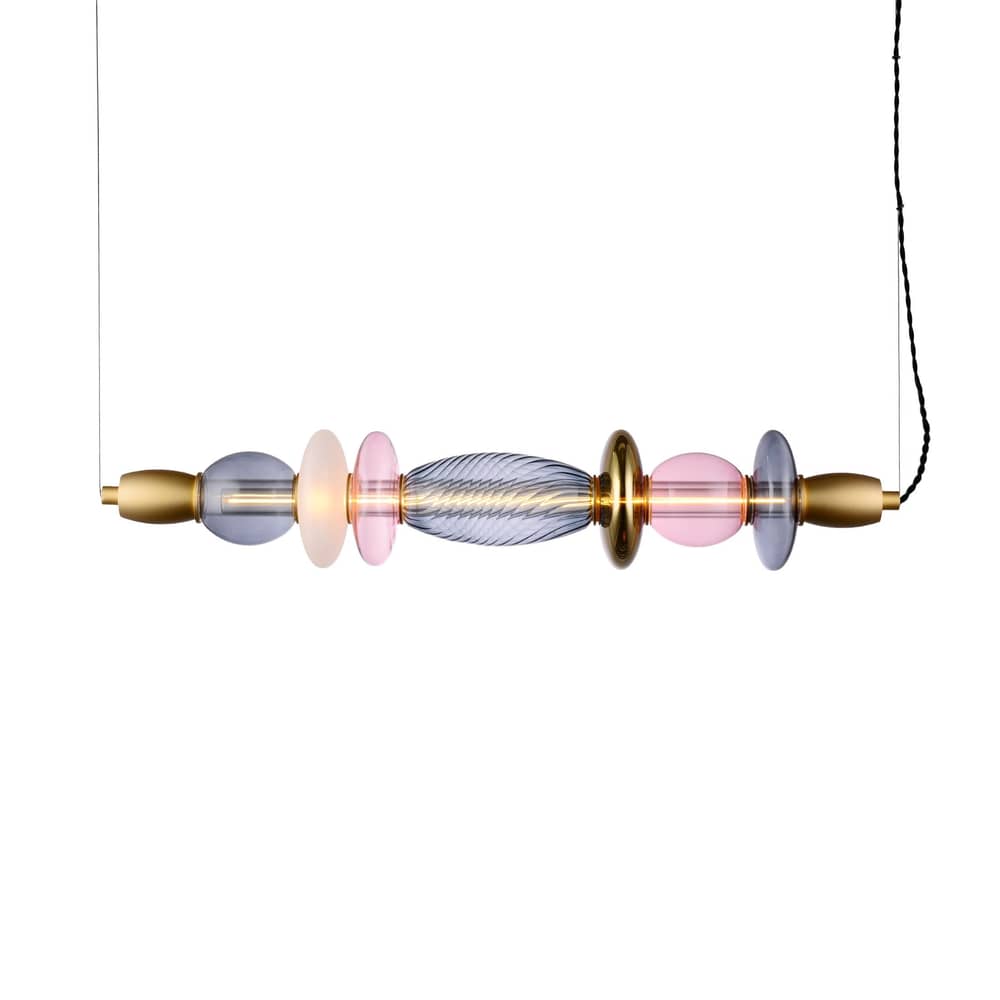 Pendelleuchte Léonor Horizontal glas grau / L 82 cm - ELEMENTS LIGHTING - Rauch / Rosa / Gold - Aluminium, Glas