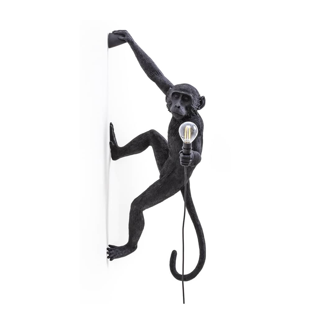 Applique d\'extérieur avec prise Monkey Hanging plastique noir / H 76,5 cm - Seletti - Noir / Suspendu à droite - Résine