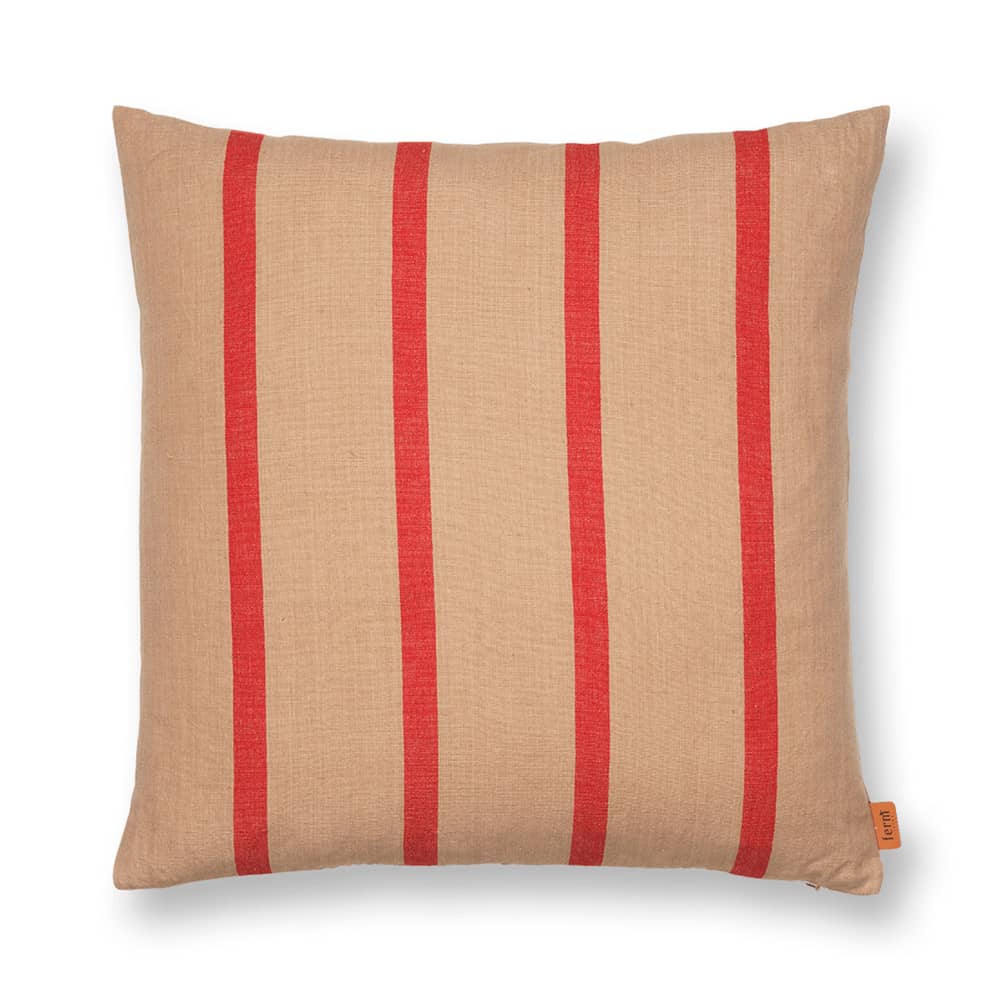 Coussin Grand tissu beige / Lin & coton - 50 x 50 cm - Ferm Living - Camel / Rouge -  Duvet,  Plumes, Coton, Lin