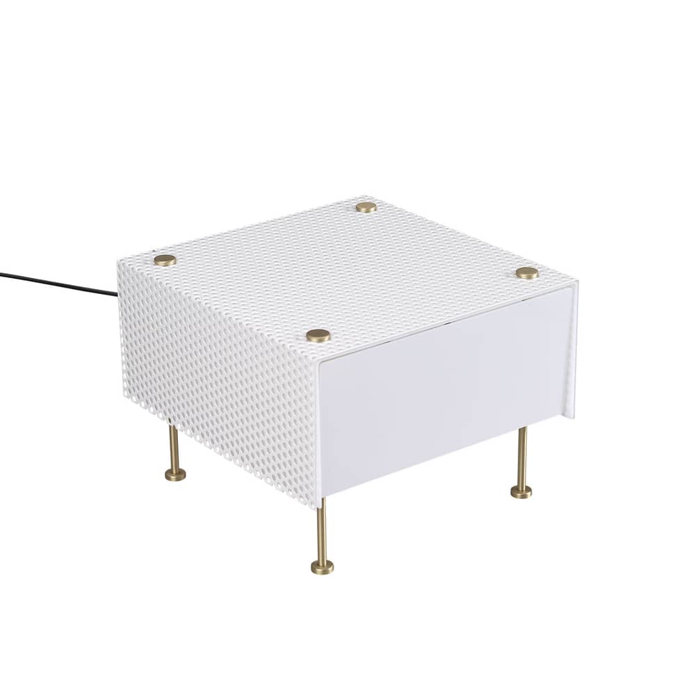 Lampe de table G61 Small métal blanc / Réédition 1959, Pierre Guariche - SAMMODE STUDIO - Blanc & laiton - Laiton brossé, PMMA, Tôle d\'acier perforée