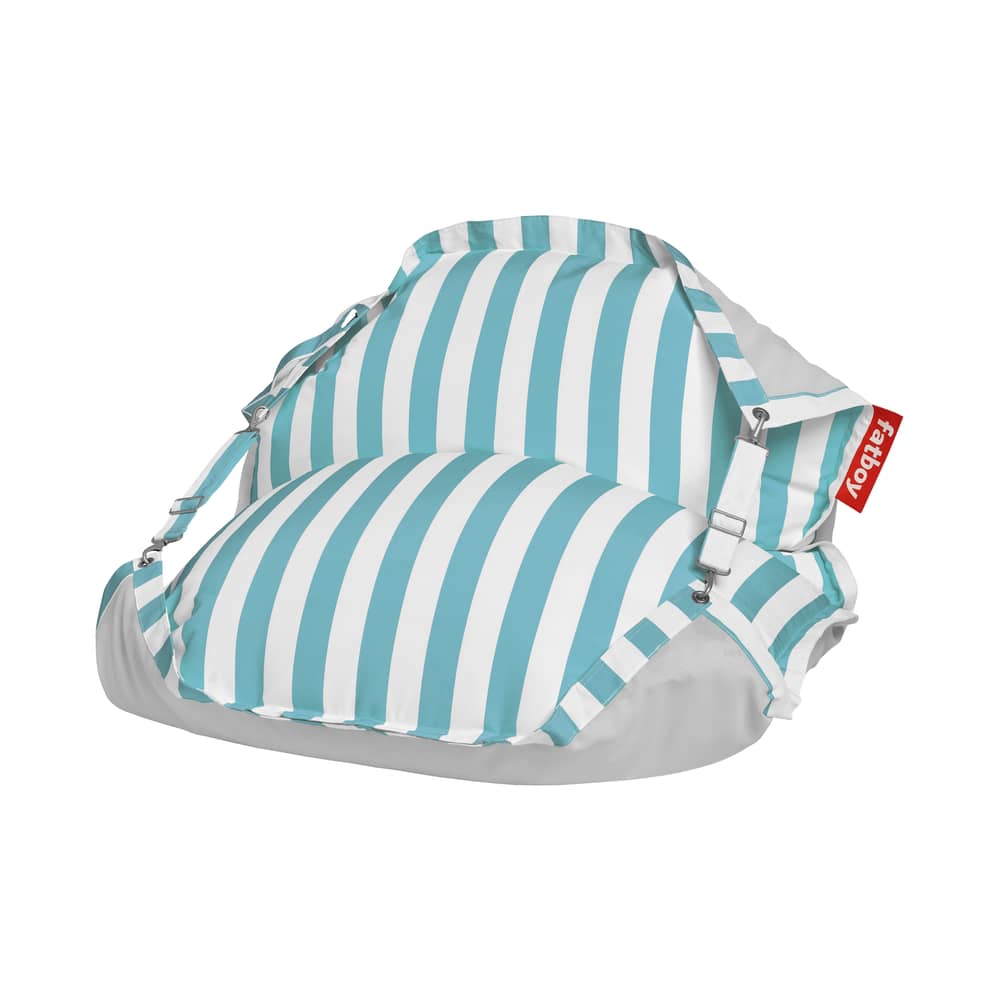 Pouf d\'extérieur flottant Original Floatzac tissu bleu / Sangles ajustables - Fatboy - Rayé azur & gris clair -  Micro-billes EPS, Acrylique, Tissu oléfine