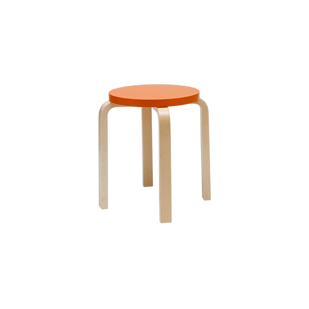 Sgabello E 60 legno arancione / Alvar Aalto, 1933 - 4 piedi - ARTEK - Arancione laccato / Piede di Betulla - Betulla lamellare, Compensato di betulla laccato