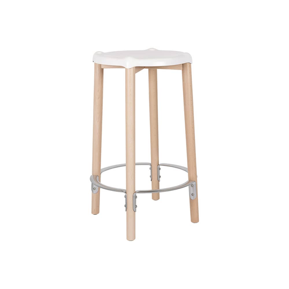 Poêle Collection High stool metal white / By Philippe Starck - H 65 cm - Alessi - White / Natural beech - Beechwood, Epoxy resin-coated steel
