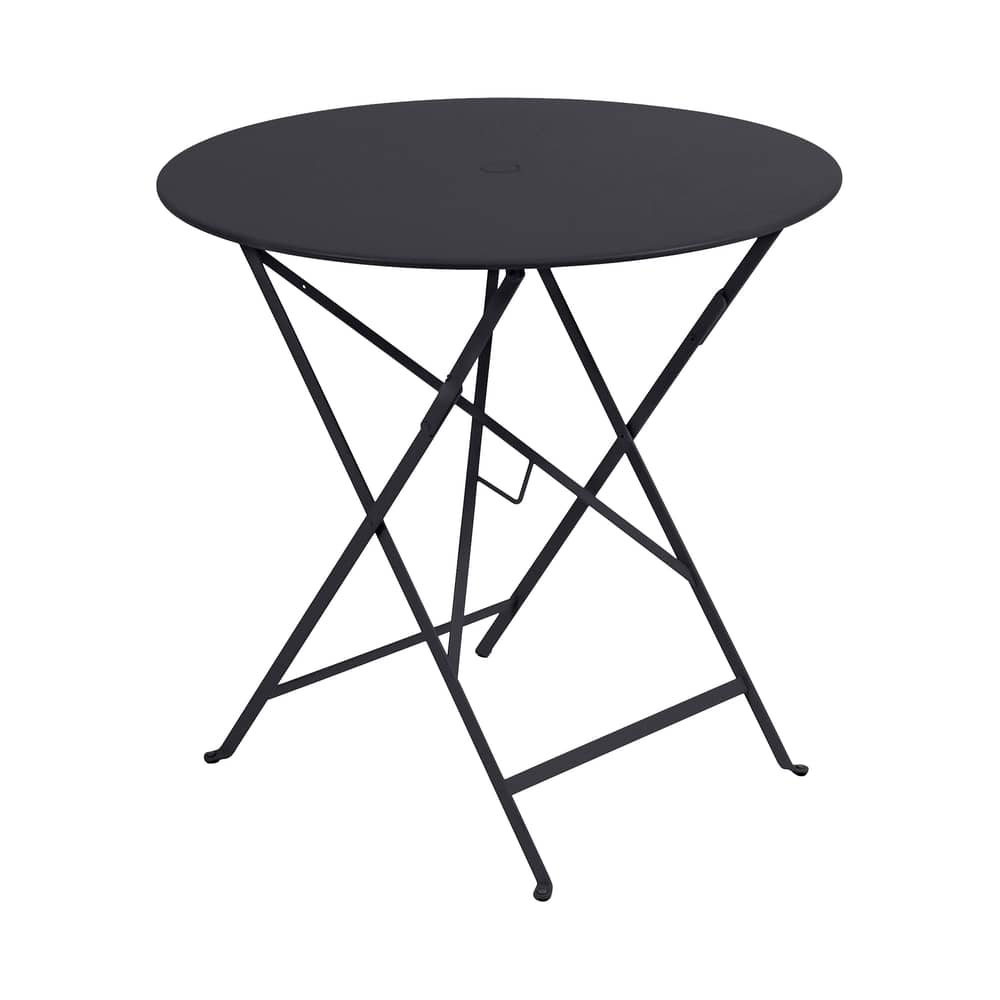 Tavolo pieghevole Bistro metallo grigio / Ø 77cm - Foro per parasole - Fermob - Carbone - Acciaio laccato