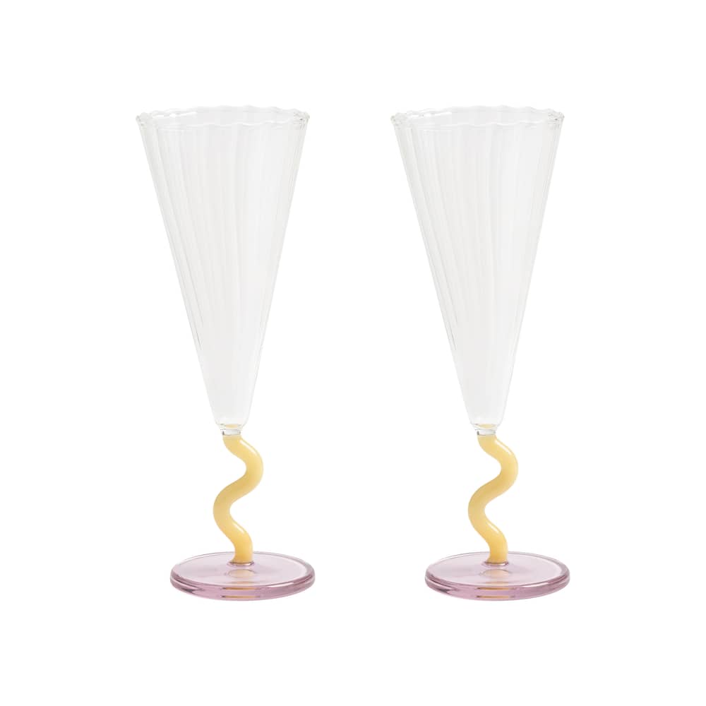 Curve Champagne glass glass multicoloured / Set of 2 - 18 cl - & klevering - Curve / Yellow & Pink - Glass
