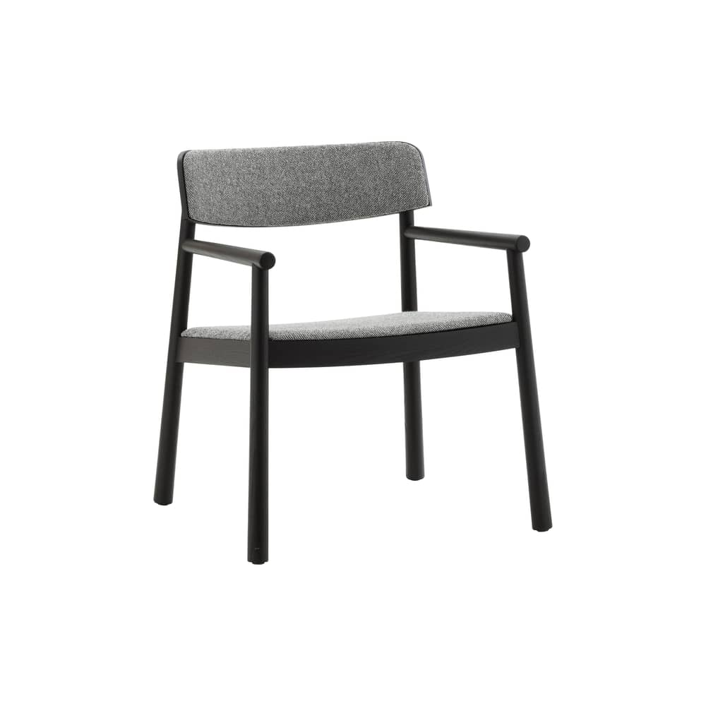 Niedriger Polstersessel Timb textil grau - Normann Copenhagen - Grauer Stoff (Hallingdal 166) / Schwarzesche - Esche massiv, Eschefurnier, Gewebe, Schaumstoff