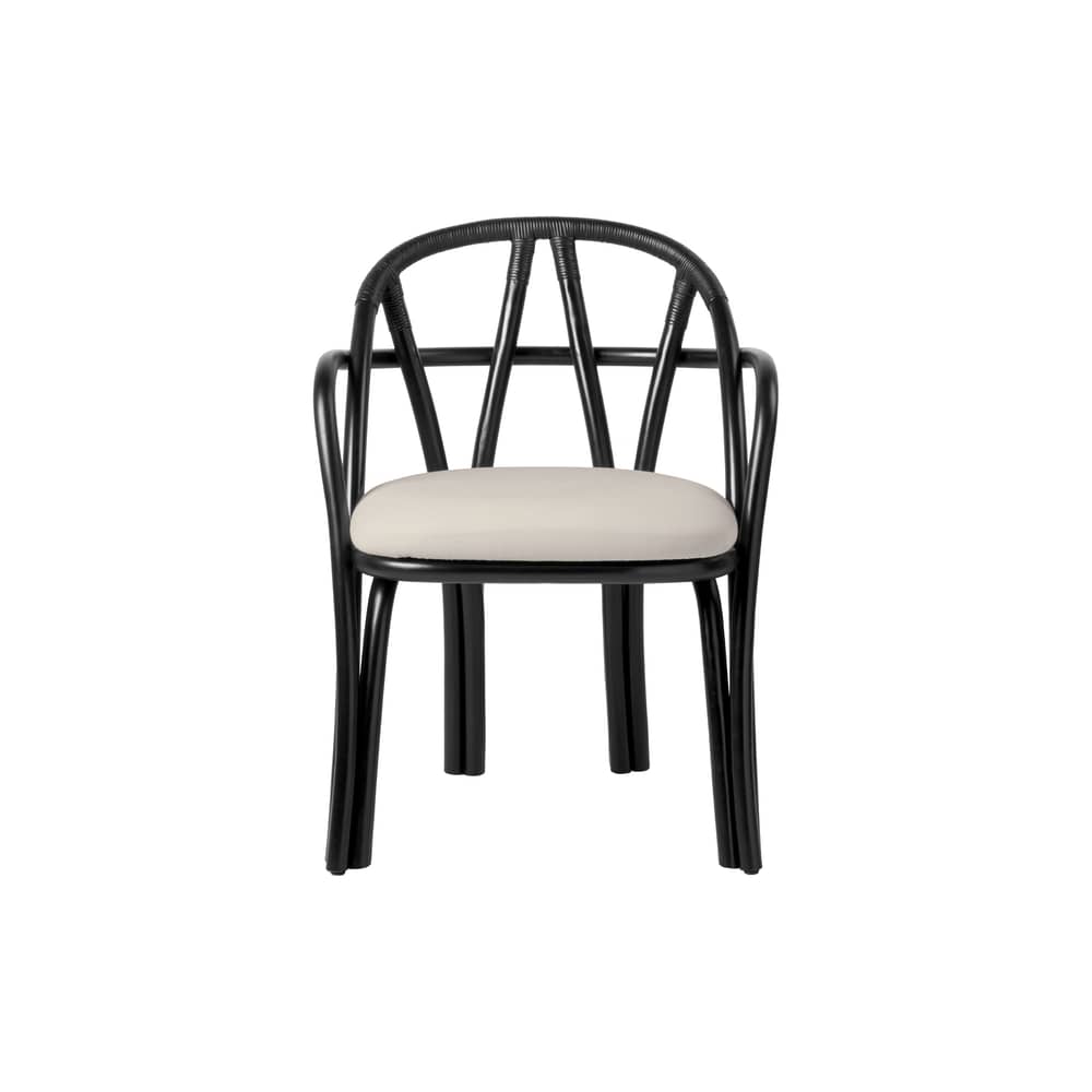 Poltrona Bistra fibre nero / Seduta imbottita - Gubi - Velluto nero / ecru (Fustagno 001) - Espanso, Midollino, Velluto