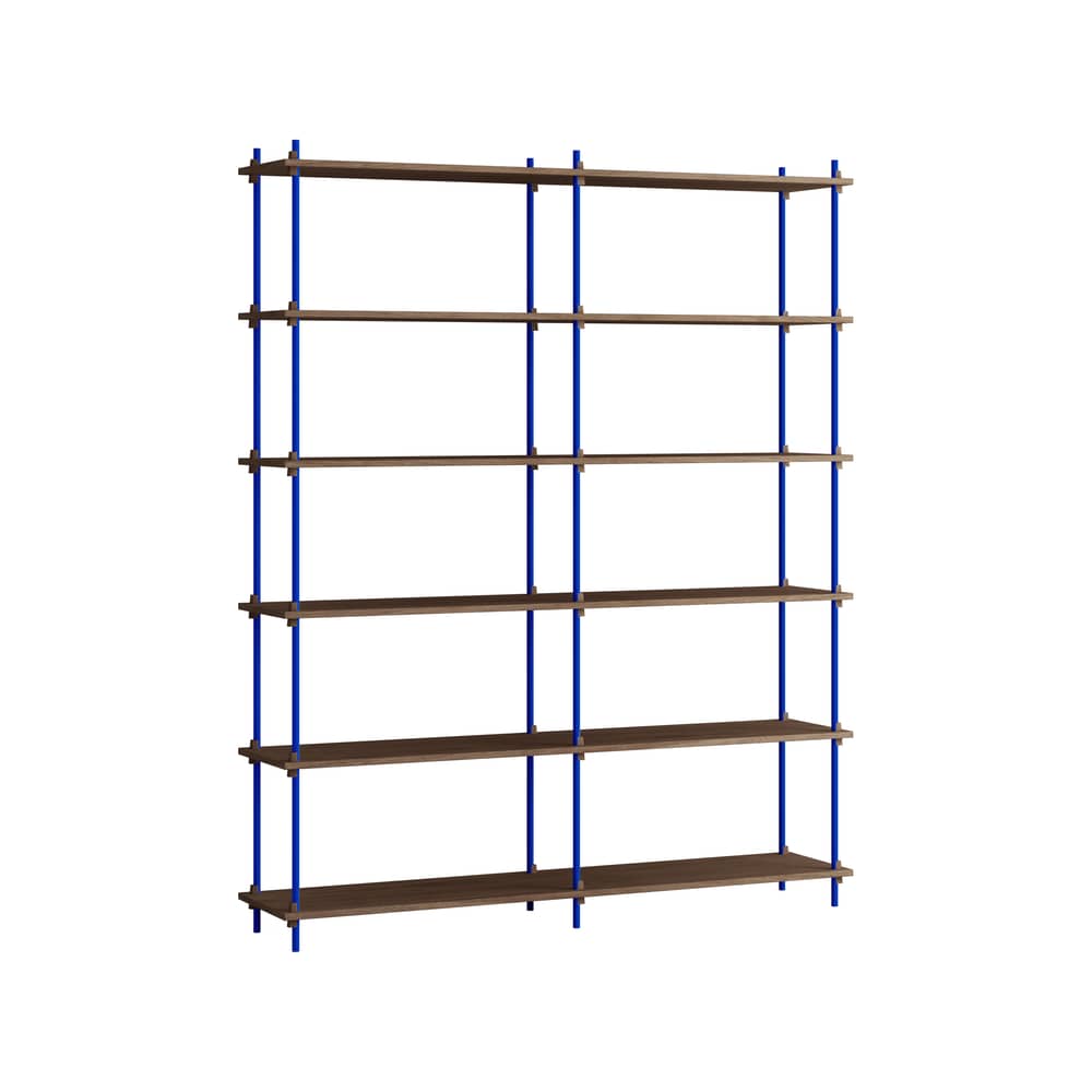 Scaffale Shelving System – s.200.2.B legno marrone / L 162 x H 200 x P 35 cm - MOEBE - Rovere affumicato / Blu - Acciaio, MDF impiallacciato rovere