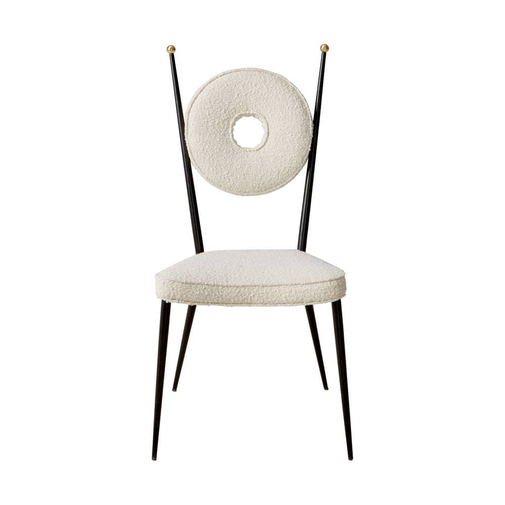 Sedia imbottita Rondo tessuto beige - Jonathan Adler - Ecru (Tessuto bouclé) - Acciaio, Espanso, Ottone, Tessuto bouclé