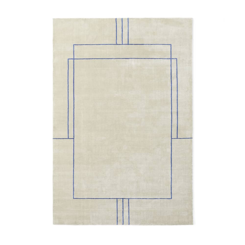 Teppich Cruise AP12 textil weiß beige / 200 x 300 cm - Handgewebt - &tradition - Wüstenbeige / Blaue Linien - Bambusseide, Viskose, Wolle