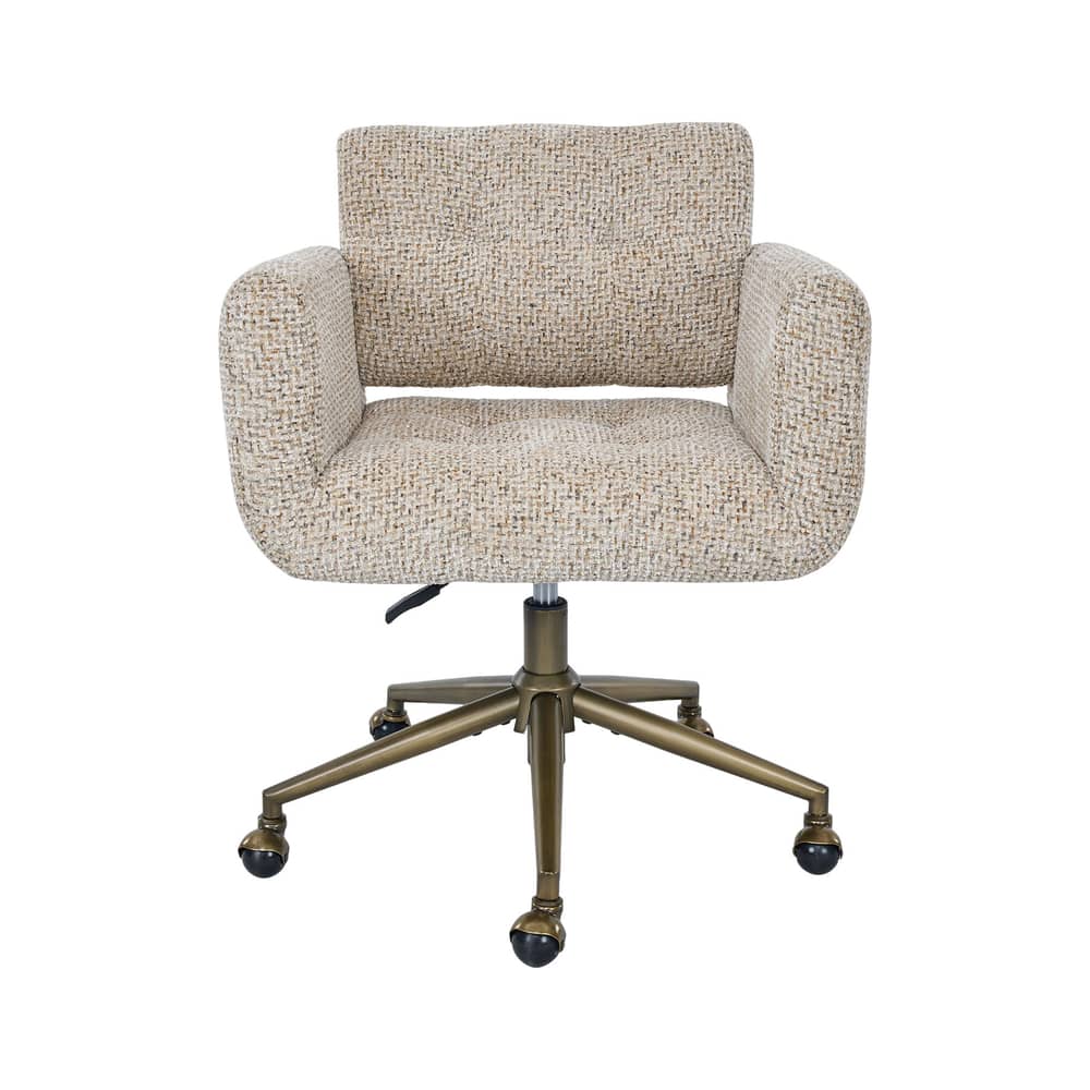 Bürosessel Valeria textil beige - NV GALLERY - Braun gesprenkelt / Messing Gebürstet - Eisen, High Density-Schaum, Tissu Tweed