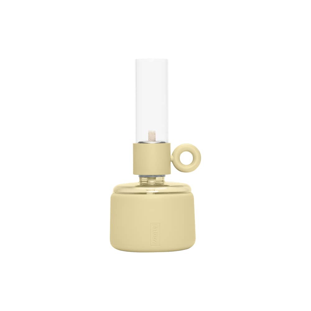 Flamtastique XS Oil lamp plastic material yellow / H 22.5 cm - Indoor - Fatboy - Pale yellow - Aluminium, Glass, Silicone