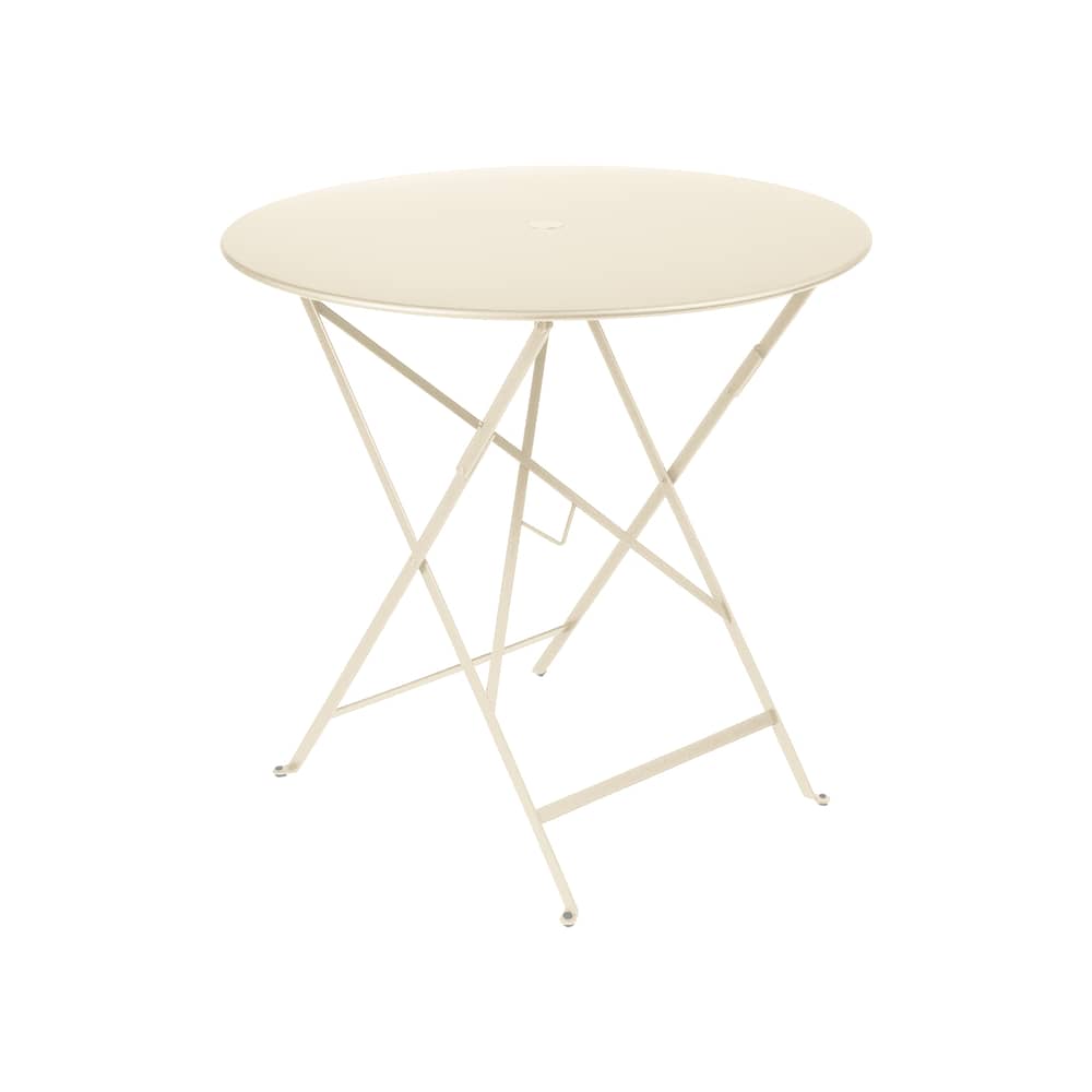 Table pliante Bistro métal beige / Ø 77 cm - 3/4 personnes - Trou parasol - Fermob - Beige latte - Acier laqué