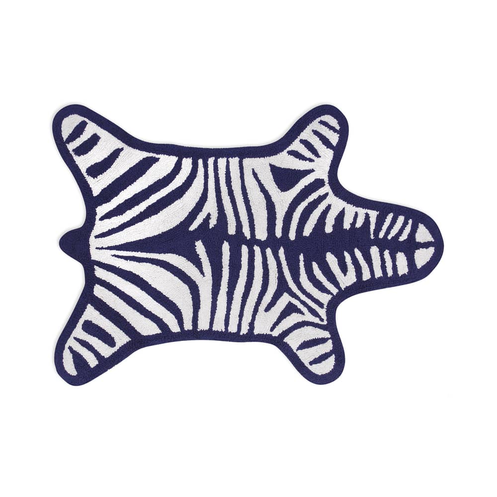 Tappeto da bagno Zebra / Reversibile - 112 x 79 cm - Jonathan Adler - Bianco / Blu marine - Cotone