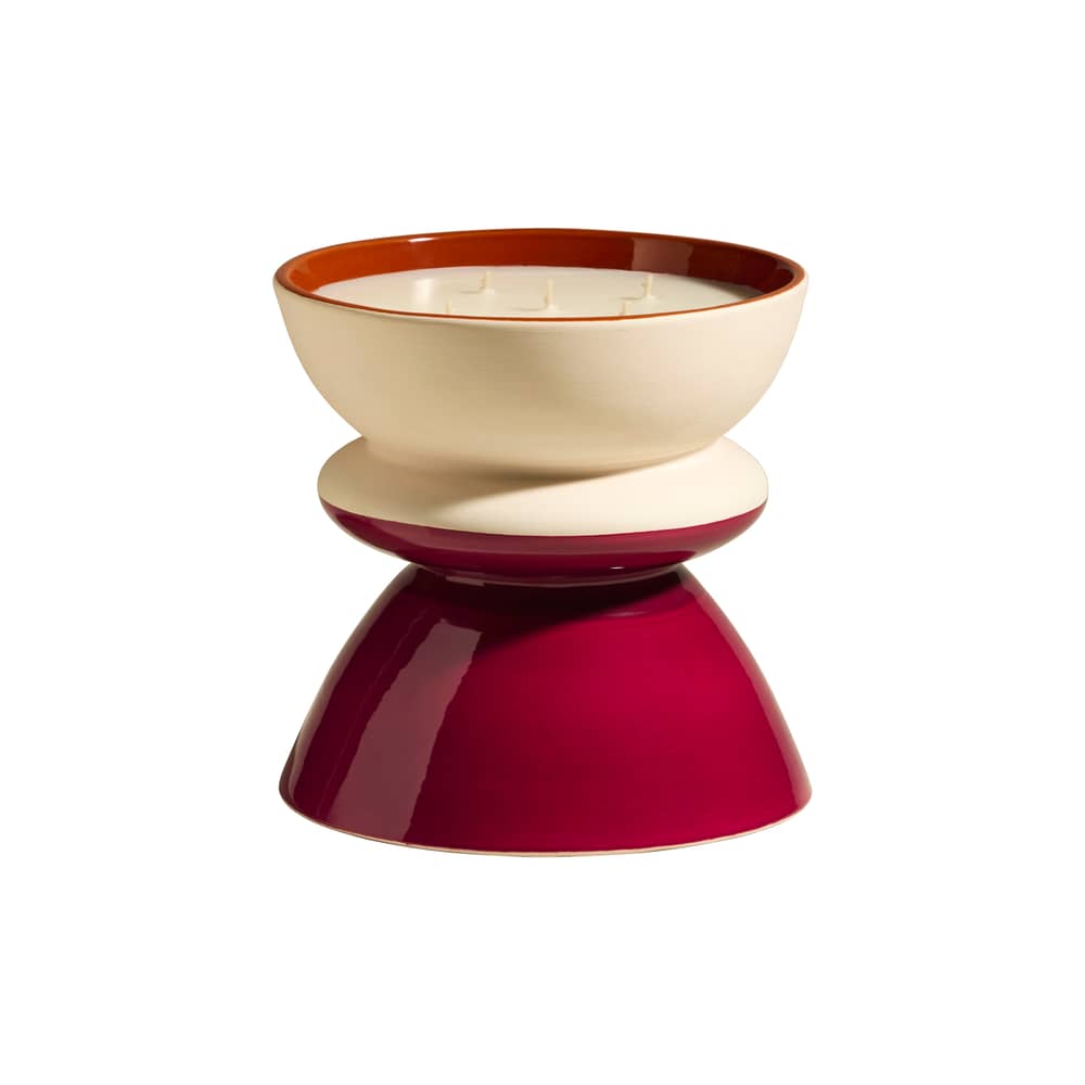 Bougie parfumée Tam tam céramique rouge / Ø 20 x H 20 cm - Maison Sarah Lavoine - Carmin / Senteur Figue - Cire soja naturelle, Faïence émaillée